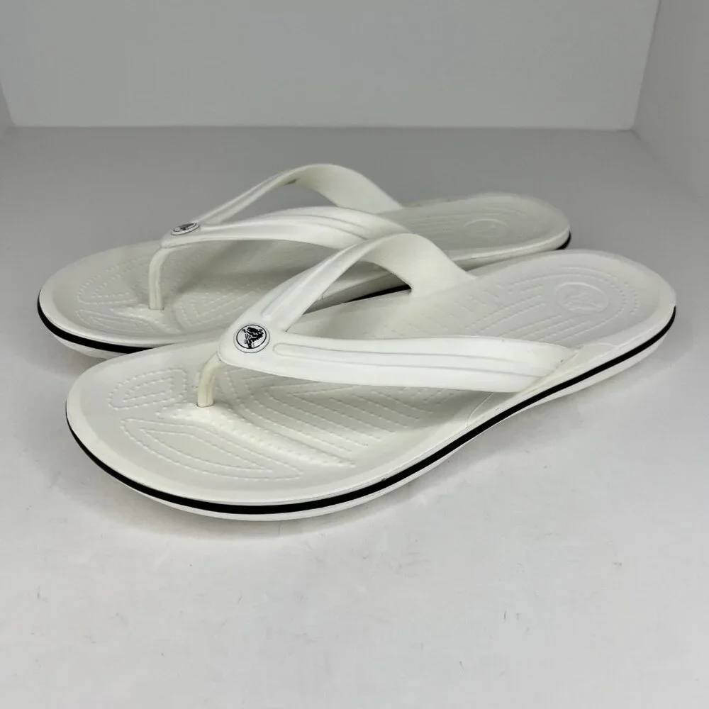 Crocs Mens Crocband Flip Flop Sandal Size 12 White Lightweight Slip On Summer